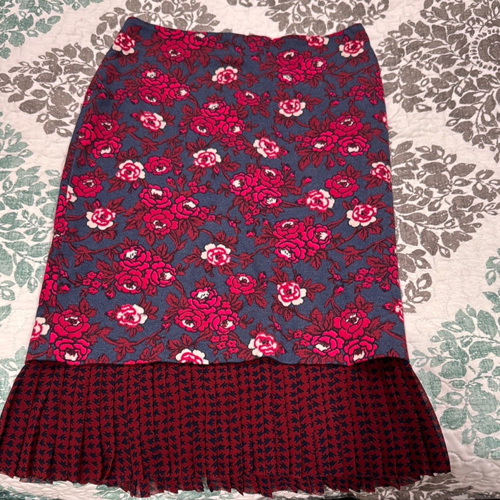 Maeve Red and Blue Pleated Pencil Skirt for Work